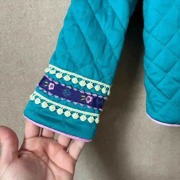 Heartstrings Girls' Quilted Jacket Size 4 Blue with Floral Accents Broken Zipper - Picture 4 of 15